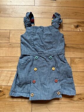 Matilda Jane Blue Pinstripe Girls Jumper Dress with Colorful Buttons